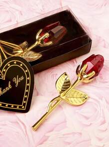 1pc Glass Rose Mini Crystal Flower Artificial Flowers,Mini Crystal Gift Box Decoration Red Rose Flower Artificial Flowers Party Gift For Women, Glass Rose Mini Crystal Flower Artificial Flowers Wedding Party Gift Room Ornament Office Desktop Decoration