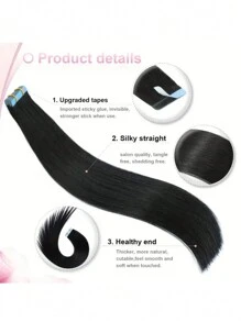 16 英寸 - 24 英寸 100% 真人发片接发，女士适用，20 片/包，直发无缝皮肤纬纱雷米真人发片接发，自然黑 1B#，怪异哥特式风格直发黑色接发，万圣节服装角色扮演派对使用 - SNatural - 查看 6