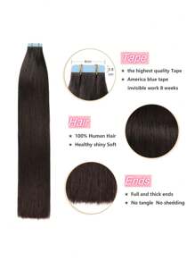 16 英寸 - 24 英寸 100% 真人发片接发，女士适用，20 片/包，直发无缝皮肤纬纱雷米真人发片接发，自然黑 1B#，怪异哥特式风格直发黑色接发，万圣节服装角色扮演派对使用 - SNatural - 查看 4