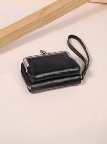 Ví da thật đa năng đơn giản màu trơn cổ điển có khóa Kiss thời trang thường ngày đựng thẻ & hộp đựng quà tặng Giáng sinh Quà tặng lễ Tạ ơn cổ điển cho ví đeo tay móc chìa khóa đựng thẻ Ví đựng danh thiếp đựng thẻ tín dụng cho phụ nữ Ví mini Ví đựng thẻ - màu đen - Xem 2