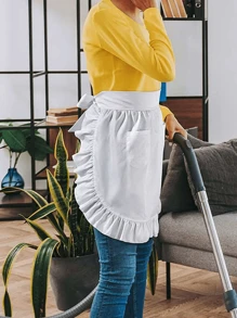1pc Waist Apron Maid Costume With Ruffle, Kitchen/Cooking/Cleaning Outfit, Waist Apron, Christmas Ruffle Short Apron, Waitress Apron, Cute And Vintage Style, Perfect For Women, Kitchen, Bathroom, Home, Household Suppliers - Multicolor - View 2