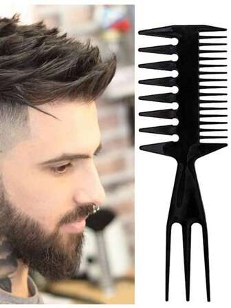Vintage haarstylingkam voor mannen, kam met grote tanden voor pompadour, textuur, dubbelzijdige kam, kam met brede tanden, 3-in-1 haarstylingkam met fijne/dikke tanden, puntige staartkam voor knippen/vormen