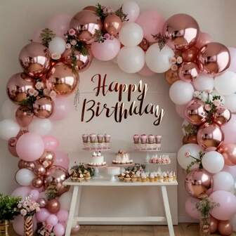 40pcs/97pcs Set Of 10-Inch Romantic Pink, Rose Gold Metal, White Latex Balloons, Suitable For Valentine's Day, Birthday Party, Confession Decoration, School Supplies Decoration, Autumn Decoration, Friends Gathering, New Year Decoration, Romantic Date Scene Arrangement, And Various Indoor And Outdoor Scenes