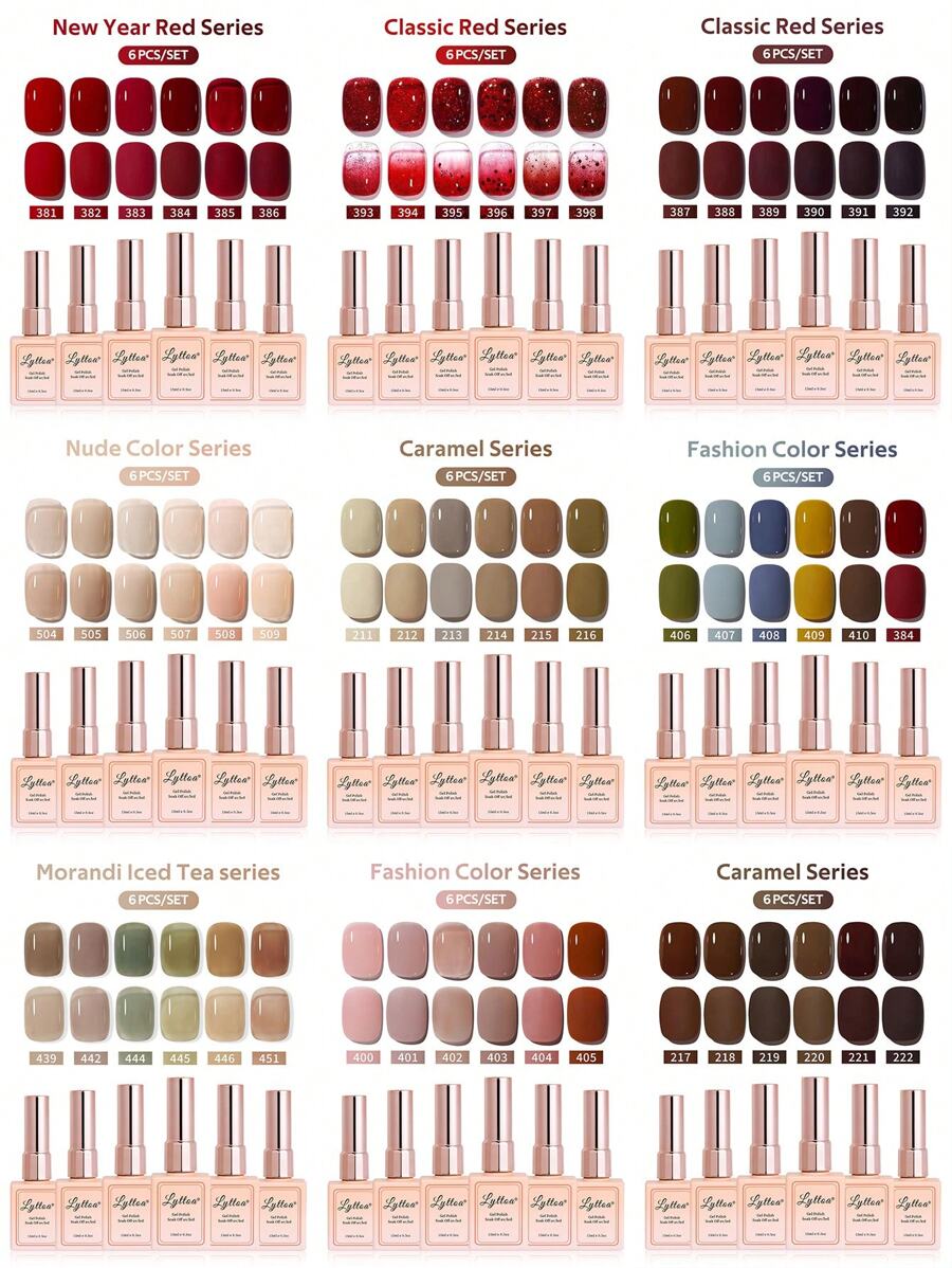 LYTTOA 6 件套红色圣诞指甲油套装纯色闪光黑白红可剥离 UV 半永久性清漆指甲油美甲 DIY 15ML