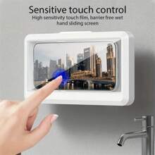 Waterproof ABS Shower Phone Holder With 360° Rotatable Touch Screen, Anti-Fog Clear Mount For Bathroom And Toilet, Compatible With Plastic Shower Curtains Desk Mobile Phone Holder Stand For IPhone IPad Adjustable Desktop Tablet Holder Mobile Phone Holder Compact And Portable For Online Classes And Everyday Use Universal Table Cell Phone Stand