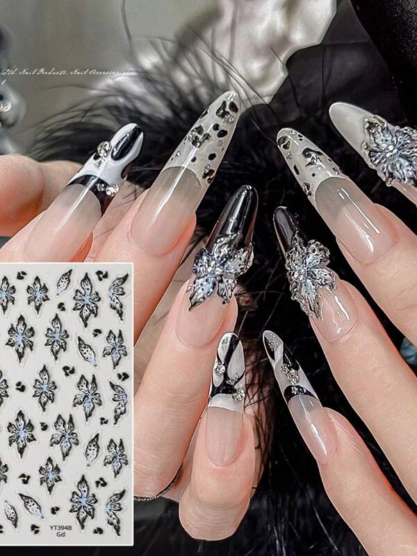 Naklejki na paznokcie 5D z wytłoczeniami na jesień/zimę, naklejki na paznokcie w stylu suszonych kwiatów, do dekoracji paznokci, samoprzylepne akcesoria do paznokci dla kobiet i dziewcząt