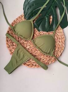 Ribbon Curtain Bikini - Army Green - View 2