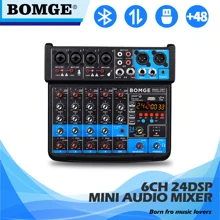 BOMGE 6 Channel Mini DJ Audio Sound Mixer Interface With MP3, USB, Bluetooth , Stereo Recording, 48V Phantom Power, 24 DSP For Karaoke, Performance, Streaming - Black - View 1