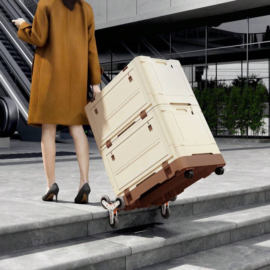 Outdoor Camping Storage Box, Collapsible Large Capacity Organizer Box For Picnic, Hiking, Car Trunk Storage - Cream - View 1