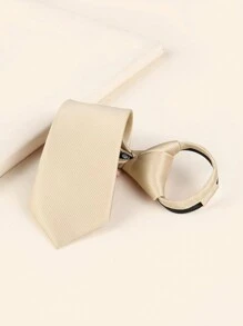 1 chiếc cà vạt polyester thanh lịch màu trơn giản dị, thích hợp cho các bữa tiệc quanh năm - Màu be - Xem 2