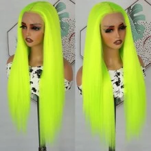 Gorgeous Neon Green Hair Synthetic Lace Front Wigs 28 Inch Pre Plucked Long Straight Hair Wigs Glueless Halloween Wigs Heat Resistant Fluorescent Green Straight Lace Front Wigs For Fashion Women For Daily Christmas Party Cosplay Use - 螢光綠 - 查看 7