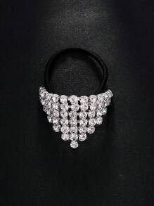 1pc Silver Rhinestone Hair Scrunchie, Minimalist Korean Fashion Style Hair Tie, Ponytail Holder Hair Elastic Hair Rope - Silver - View 4