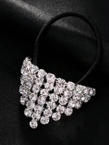 1pc Silver Rhinestone Hair Scrunchie, Minimalist Korean Fashion Style Hair Tie, Ponytail Holder Hair Elastic Hair Rope - Silver - View 6