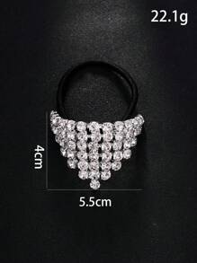 1pc Silver Rhinestone Hair Scrunchie, Minimalist Korean Fashion Style Hair Tie, Ponytail Holder Hair Elastic Hair Rope - Silver - View 3