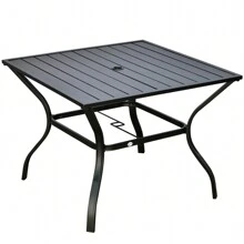 Outsunny 94 X 94 Cm Garden Dining Table With Parasol Hole, Square Patio Table With Slatted Metal Plate Top - Black - View 2