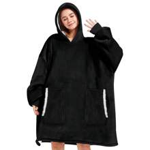 Unisex Oversized Wearable Hoodie Blanket | Cozy Giant Hoodie For Adults | Ideal Gift For Valentine's Day & Christmas, Wearable Blanket For Adults Woman Men,Cozy Warm,Soft Fluffy, Machine Washable,Suitable For Autumn And Winter, Gift, Couple Outfit,Christmas Gift, New Year Gift - Black - View 2
