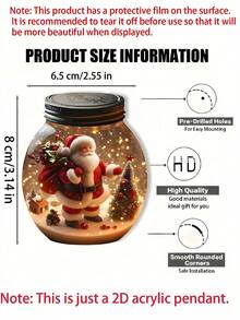 1pc-2D Santa Claus Acrylic Light Catcher - Round Mason Jar Design. - Bedroom, Living Room, Windows, Doors And Garden Decorations, Christmas Decorations, Winter Decorations, Christmas Tree Pendants - Multicolor - View 5