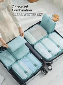 7 Pieces Kit Organizer Bags For Suitcase Clothes Luggage Travel - 淺藍色 - 查看 5