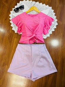 RAW CLOTHING New Set Of One Size Shirt, Shorts With Zipper And No Pocket - Púrpura malva - Ver 3