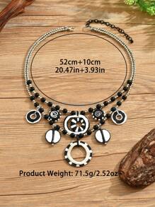 1 chiếc phụ kiện cổ điển, vòng cổ nhiều lớp hình học Bohemian Châu Âu và Mỹ dành cho nữ - bạc đen - Xem 3