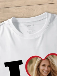 I Love My Hot Wife Custom Photo Tee, Add Your Own Text And Images (Family Photo/Selfie/Pet Photo/Friend Photo)To Design Your Personalized Printed Funny T-Shirt,Anniversary Gift,Valentine Gift, Birthday Gift,Wedding Gift, Mother's Day Gift,Father's Day Gift, Best Friend Gift,White Top,Gymboy - White - View 6