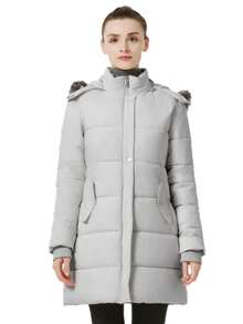 女士冬季新款时尚可拆卸连帽蓬松领保暖加厚棉衣