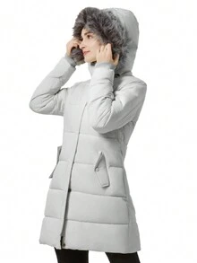 女士冬季新款时尚可拆卸连帽蓬松领保暖加厚棉衣