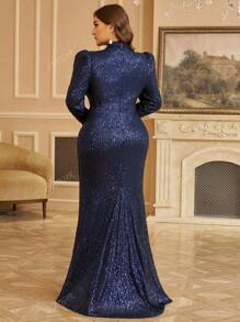 SUPGIR Plus Size Stand Collar Puff Sleeve Sequin Decor Party Dress Wedding Guest Dress Formal Dress Evening Dress,Gown