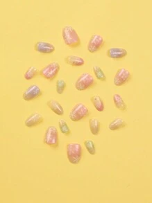 24 stuks Festival Korte Ovale Vorm Druk Op Nagels Set Acryl Nagels Sneeuwvlok Glitter Kerst Nep Nagels Nagels Manicure Set Afneembare Volledige Dekking Langdurig Inclusief 1 vel Kleeflipjes & 1 stuks Mini Vijl Perfect Voor Kerstmis