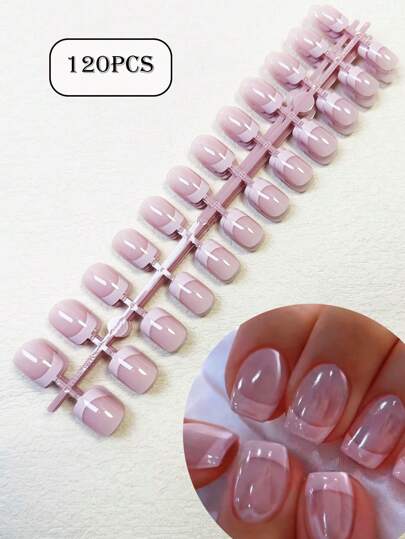 120片装现代简约日常法式浅粉色方形短款假指甲套装，提升你的时尚品味，适合女孩和女士在日常场合和约会时佩戴。首选节日礼物：美甲产品+5片果冻胶+5条摩擦条，按压式美甲用品，美甲