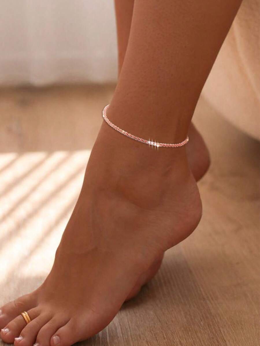 FOREVER QUEEN 1 件 925 纯银闪光链脚链女式夏季闪亮创意精美珠宝时尚精致脚饰 - 腳鍊 - 查看 1