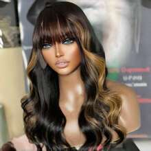 Highlight Brown Lace Front Wigs With Bangs Human Hair Preplucked 180% Density 13x4 HD Transparent Lace Front Body Wave Wigs P1b/30 Human Hair Brazilian Remy Human Hair Wig - Piano Color - View 7