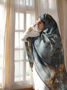 1 件华丽女士印花头巾披肩水彩头巾，波西米亚风格，采用防风防晒的柔软材料制成，适合日常生活和节日庆典 Abaya 配饰面纱服装 - 多色3 - 查看 6