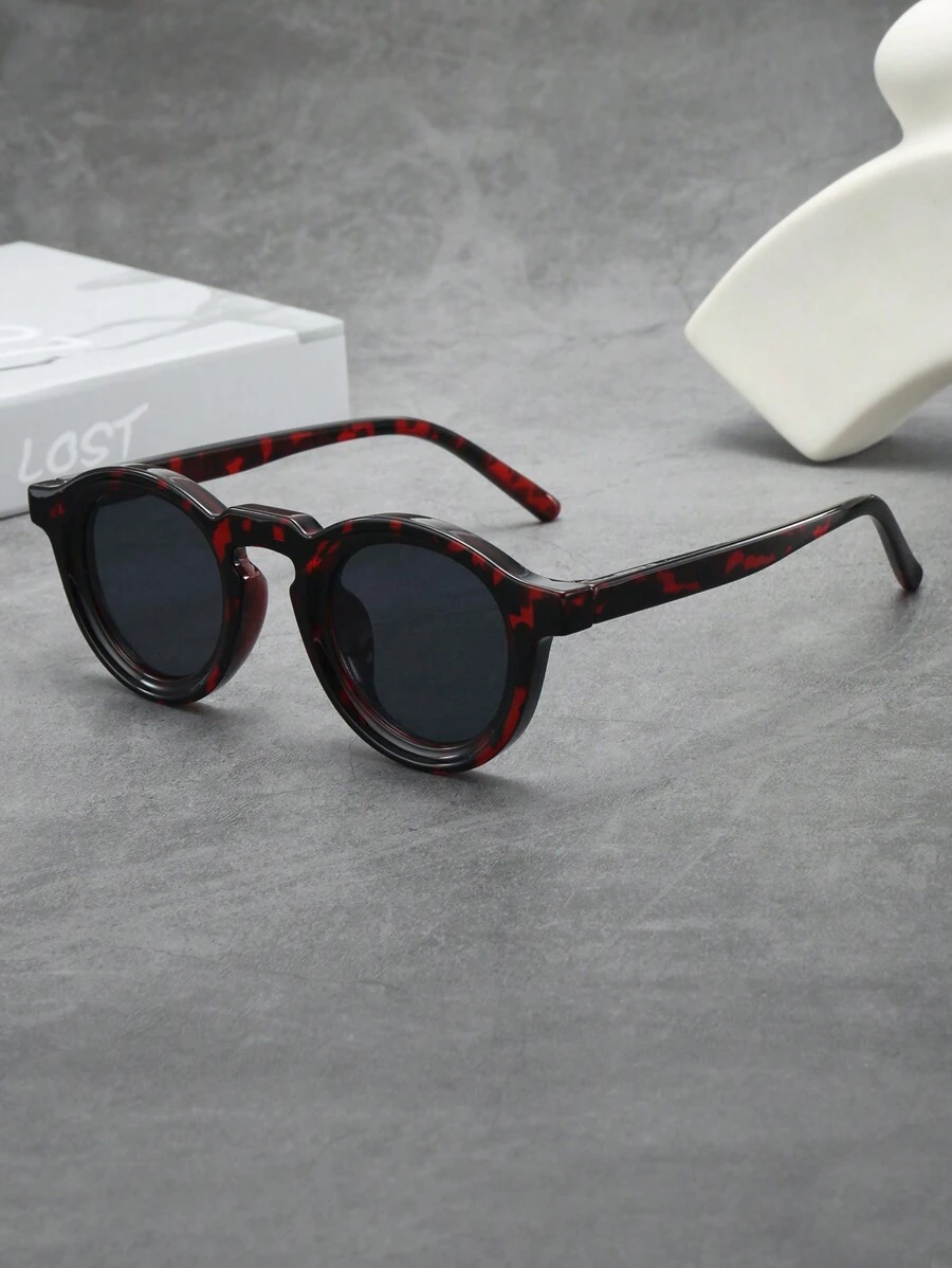 1 件男女通用复古圆框简约时尚眼镜（适合驾驶、旅行、度假、休闲、户外运动、日常使用） - 紅玳瑁框灰片 - 查看 1