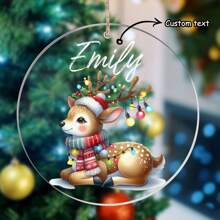 1 mặt dây chuyền Acrylic có tên tùy chỉnh - Mặt dây chuyền họa tiết hươu Giáng sinh cá nhân hóa để trang trí cây thông Noel, phụ kiện nhà bếp và nhà nghỉ lễ, không cần nguồn điện - Nhiều màu - Xem 1