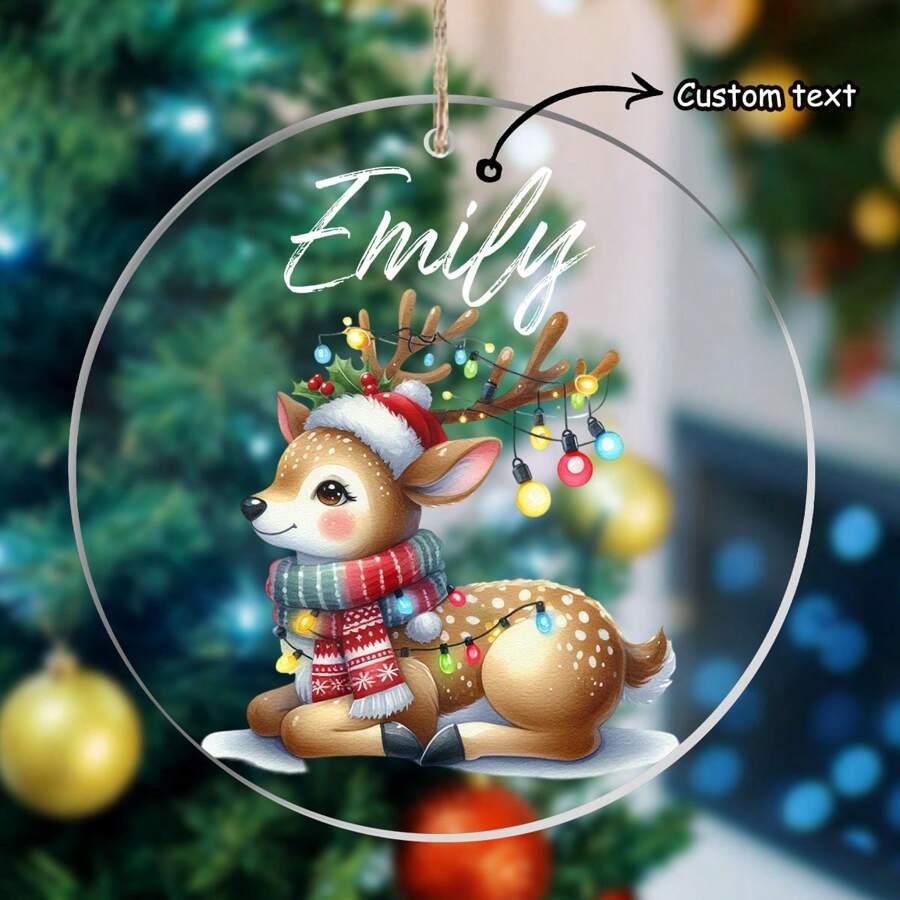 1 mặt dây chuyền Acrylic có tên tùy chỉnh - Mặt dây chuyền họa tiết hươu Giáng sinh cá nhân hóa để trang trí cây thông Noel, phụ kiện nhà bếp và nhà nghỉ lễ, không cần nguồn điện - Nhiều màu - Xem 1