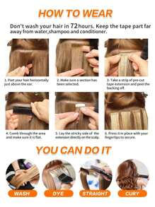 16"-24" Tape In 100% Human Hair Extensions For Women 20Pcs/Pack Straight Seamless Skin Weft Remy Human Tape In Hair Extensions Highlight Piano 4P27# - S4/27 - View 7