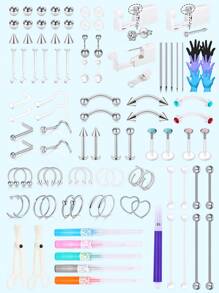 2-31pcs Body Septum Piercing Kit 14G 16G 18G 20G 22G Tools For Nose Tongue Lip Ear Eyebrow Belly Button Cartilage Tragus Industrial Barbell Helix Daith Piercing Jewelry Clamps