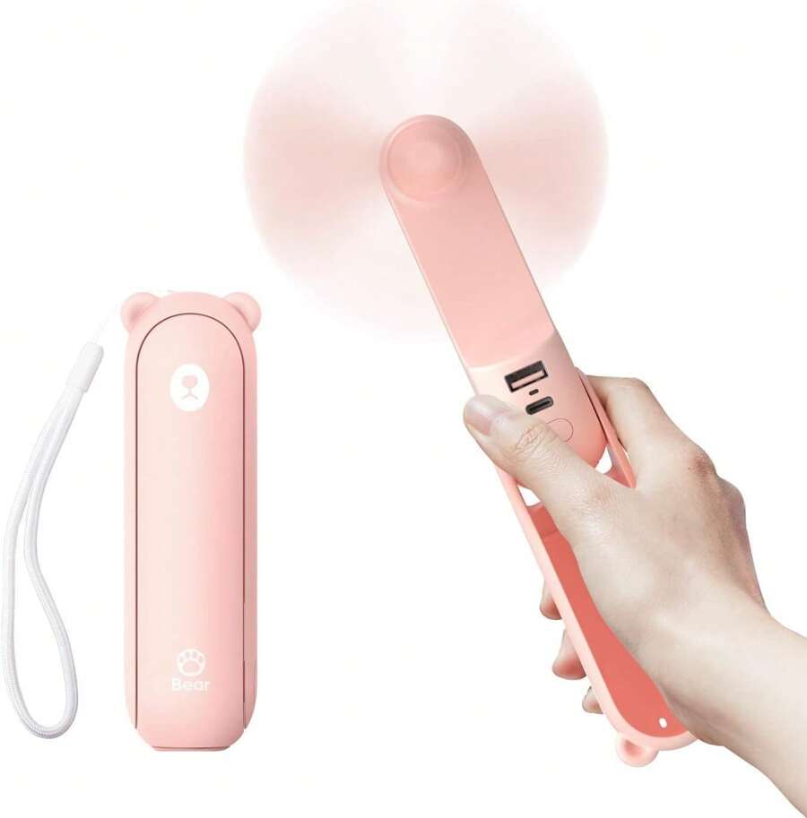 JISULIFE Portable Fan With 4500 MAh Power, Maximum Run Time 46 Hours, Rechargeable Fan, Battery Powered Or USB Powered Folding Mini Fan, 3 Speed, Enhanced Airflow, Pocket Quiet Fan, Travel/Summer/Music Festivals Gift For Men And Women - 粉色 - 查看 1