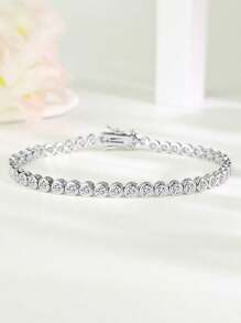 1 件时尚优雅休闲风格铜白金镀层 CZ 镶嵌 3 毫米串珠手链，适合女性派对日常装扮，价格实惠的节日珠宝礼物 - 圓形 - 查看 3