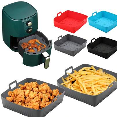 Khay lót nồi chiên không dầu bằng silicon vuông - Linh kiện & phụ kiện nồi chiên ngập dầu, Chống dính, Dễ vệ sinh, Có thể rửa bằng máy rửa chén, Chịu nhiệt, Phụ kiện giỏ chiên không dầu