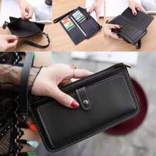 Carteiras de couro portáteis versáteis de grande capacidade porta-cartões de crédito bolsa de mão bolsa de celular com zíper celular multicamadas carteiras de celular femininas masculinas organizador de pacotes suprimentos para dormitório escolar e bolsa de volta às aulas