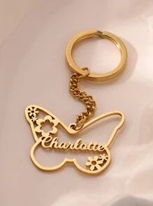 1 件定制蝴蝶和花朵钥匙扣个性化银金色不锈钢饰物，适用于包、背包 - 生日、毕业典礼、圣诞节和情人节的礼物，赠送朋友定制名字钥匙扣