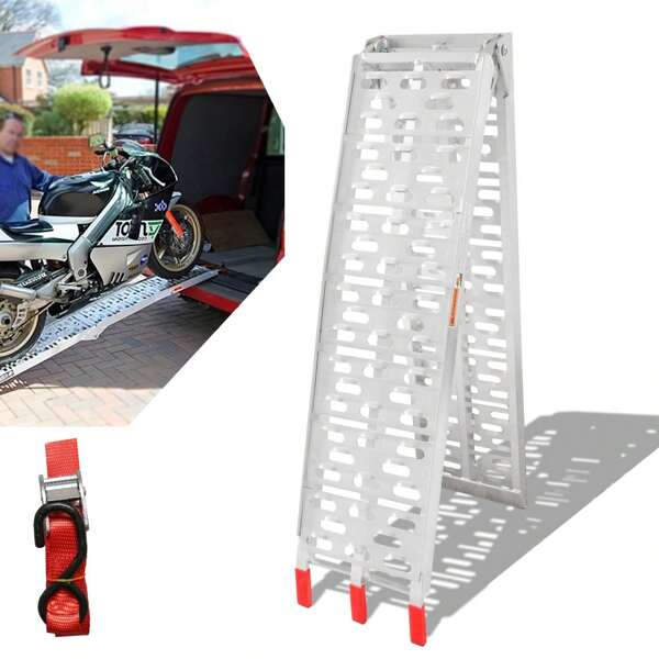 Sonnewelt 226 cm Klappbare Auffahrrampe (1X/2X) - Max. Tragfähigkeit 680 kg, Aluminium Rampe für Auto, ATV, Quad, PKW und Motorrad, Ideal für Ladevorgänge mit Anhängern oder Mofas