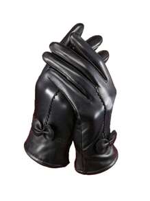 Leather Gloves For Women Winter Warm Genuine Sheepskin Leather Gloves With Thermal Cashmere Knitted Lining Driving Fashion Glovec - 黑色 - 查看 1