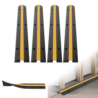 VA-Cerulean 4 Pieces/8 Pieces Cable Bridge Floor 1-Channel 100x15x3cm, Rubber Cable Duct, Drive-Over Protection Up To 8 Tons, Cable Protection Mat, Cable Cover, Trip Protection For Parking Lots, Warehouses, Workshops