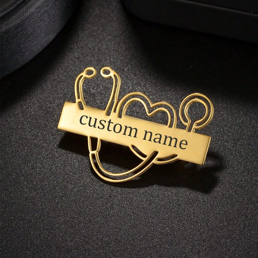 Custom Engrave Name Stethoscope Brooch Tooth Pins Stainless Steel Jewelry For Women Personalized Pins Doctors Nurses Gifts - Gold - View 1