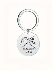 1 个个性化不锈钢圆形钥匙扣，可定制雕刻姓名日期 - 简约风格圆形钥匙扣，适合周年庆典，理想的情侣钥匙扣银金黑钥匙扣生日礼物情人节礼物，送给朋友、男朋友、女朋友 - 彩色 - 查看 9