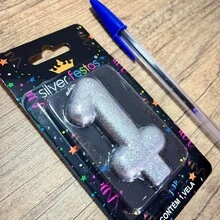 2 Number Birthday Candles Silver Glitter Shine - 10 years - View 5