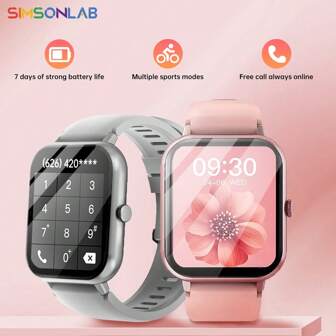 SIMSONLAB 1 PC 1.83 Inch Silicone Strap Sporty Smart Watch With Alarm Clock Waterproof Smart Watch , Square Dial To Chose, Men Women Universal Applicable Daily Fashion Wireless Ladies Smart Watch, Compatible With Android & IPhone
